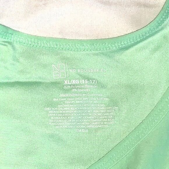 No Boundaries Mint Green Tank Top XL/XG 15-17 Polyester & Spandex Sleeveless Sco - Picture 2 of 5